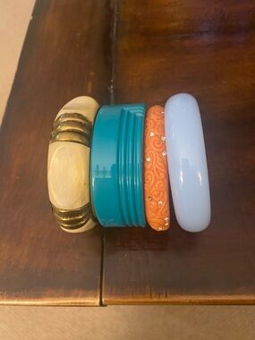 Colorful Stacked Bracelets - Blue, Orange, Cream, Turquoise